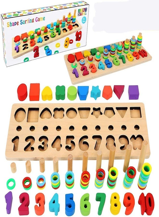 Veemok Wooden Montessori Number Puzzle & Shape Sorter - 3-in-1 Educational Counting, Stacking & Learning Toy for Toddlers & Preschool Kids (Age 3-5) - Image 1